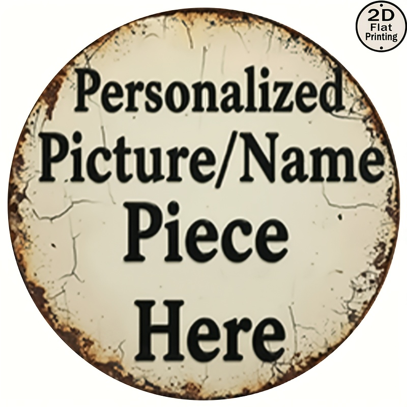 Vintage Collectible Plates - オーダーメイドのレトロ調円形金属製壁飾り、名前や写真を入れられるカスタムメイドの金属製プレート、ヴィンテージ風のインテリアとして使えるギフト。