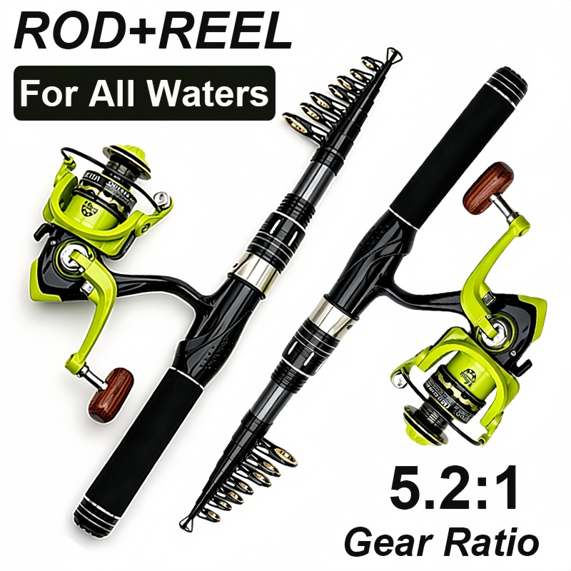 Developing Tank Reel - スピニング釣り竿とリールのセット 1.5-2.4m カーボン製海釣り竿と5.2:1ギア比の金属スプール、淡水バスやパイク釣り用
