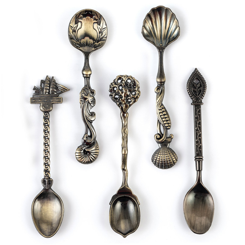 MR 5 個ヴィンテージロイヤルスタイルブロンズ彫刻小さなコ - Vintage Collectible Spoons のレビューと価格